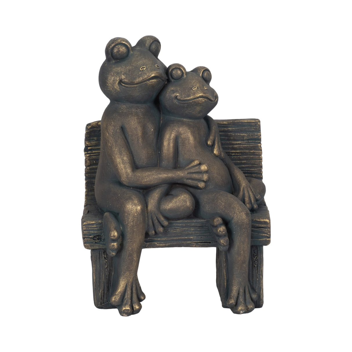 12" Cuddling Frogs On Bench, Bronze