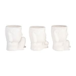 Cer, S/3 7"h Buddha Head Planters, White