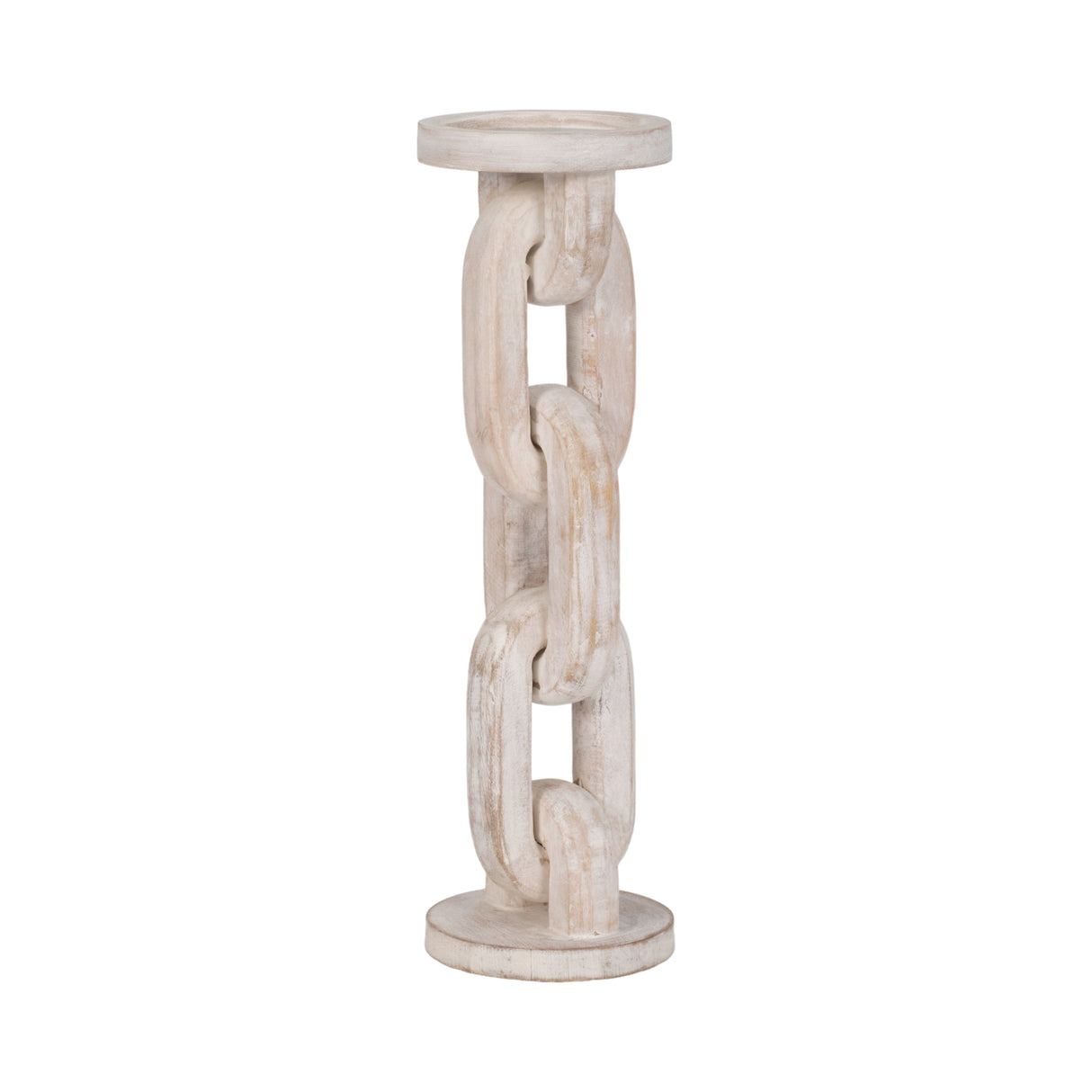 Wood, 14" Chain Pillar Candle Holder, White