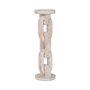 Wood, 14" Chain Pillar Candle Holder, White