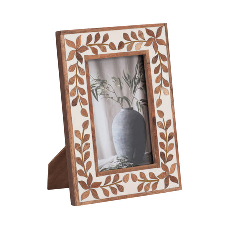 4x6 Wood Inlay Vine Photo Frame, Natural