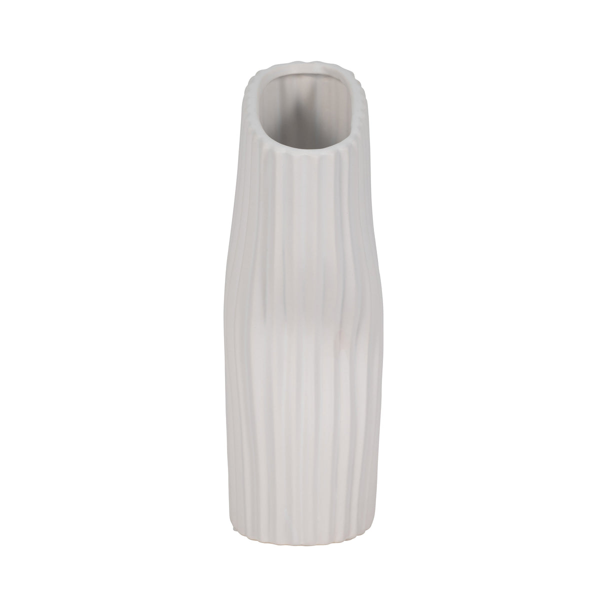 12" Curved Ribbed Vase, White