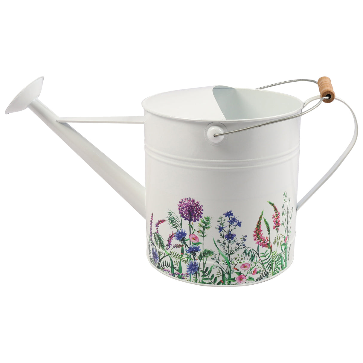 10x20" Watering Can, White W/ Purp Flower