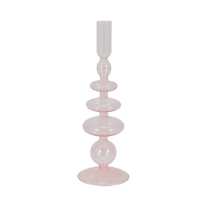 11" Vintage Glass Taper Candle Holder, Pink