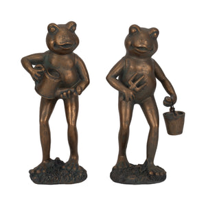 10" Frog With Watering Can, Bronze