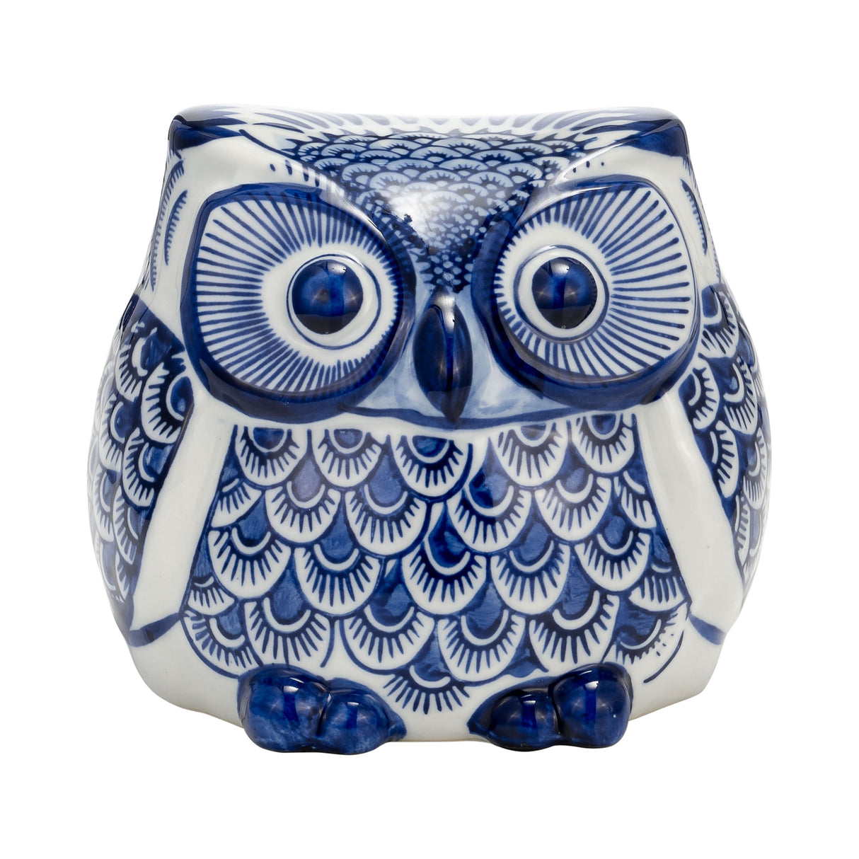 CER, 5"H CHINOISERIE OWL, BLUE/WHITE