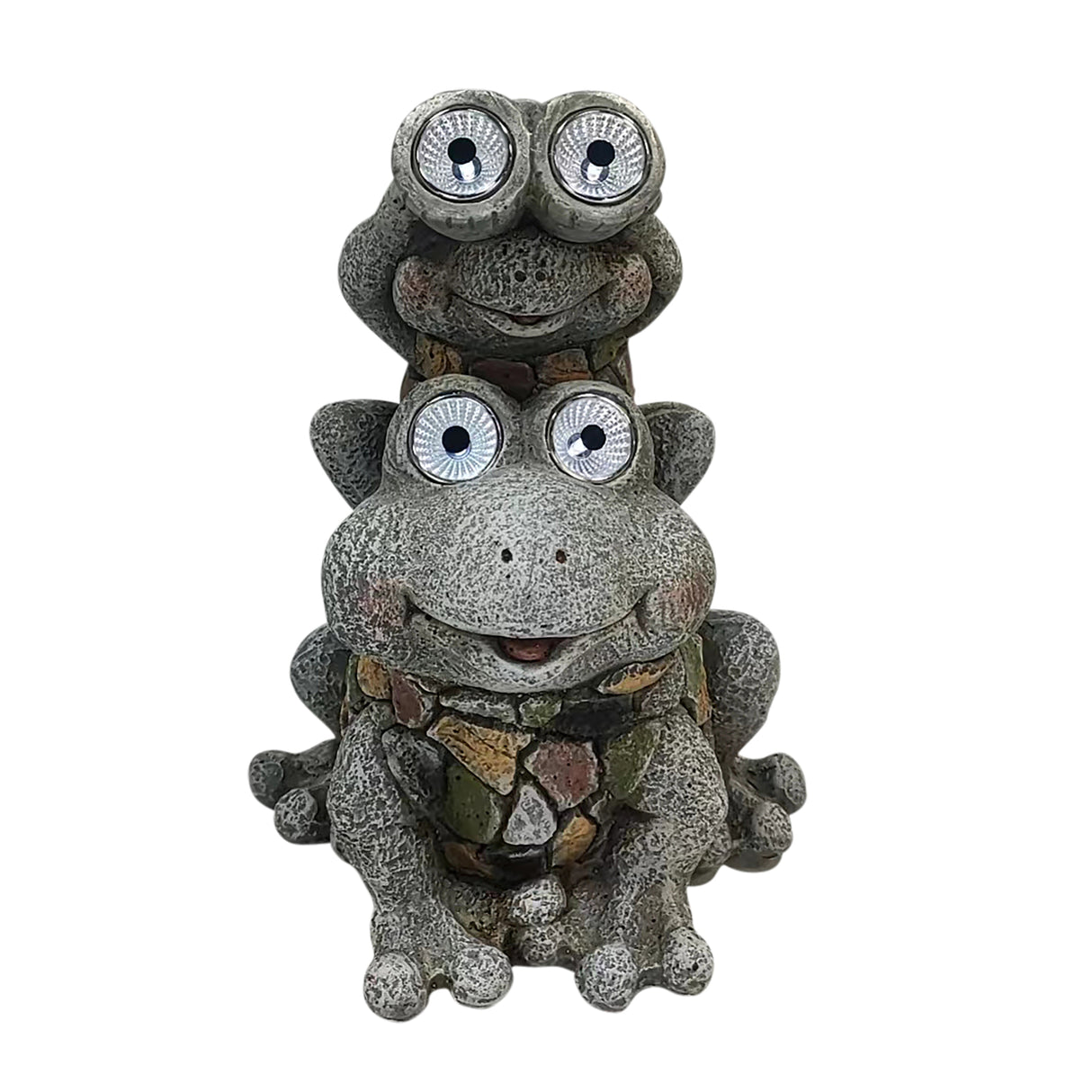 14" Frogs Piggy Back Ride Solar Eyes, Grey