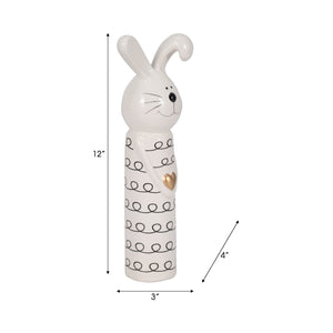 12" Squiggly Bunny With Gold Heart, White/black
