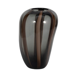 11" Bayle Medium Brown Striped Glass Vase