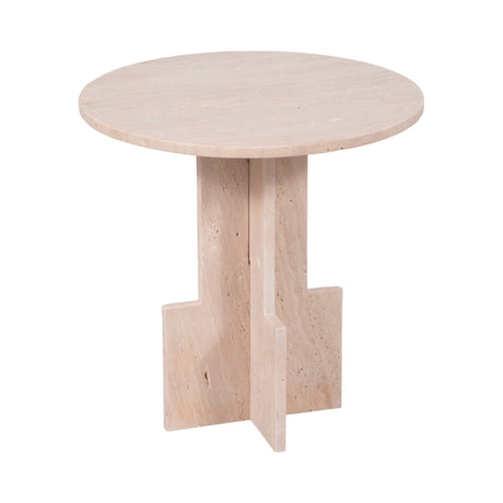 18" Travertine Accent Table Kd, Tan