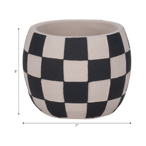 7" Checkerboard Rounded Planter, Black/white