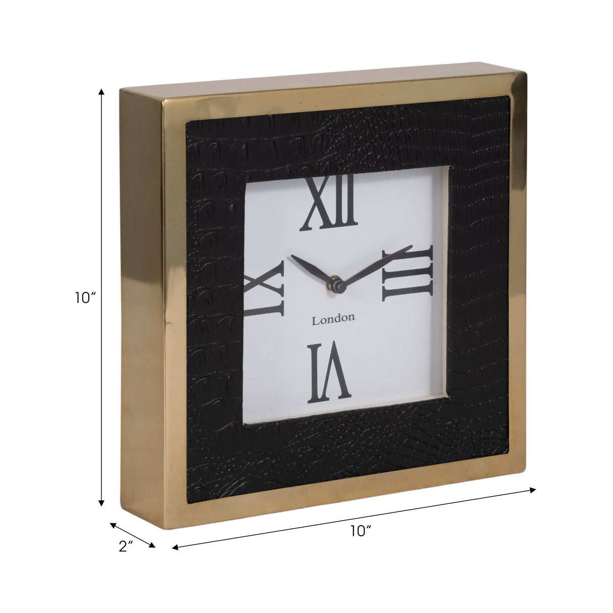 10" Faux Leather Croc Square Clock, Black/gold