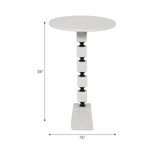 24" Stacked Marble Accent Table, White Kd