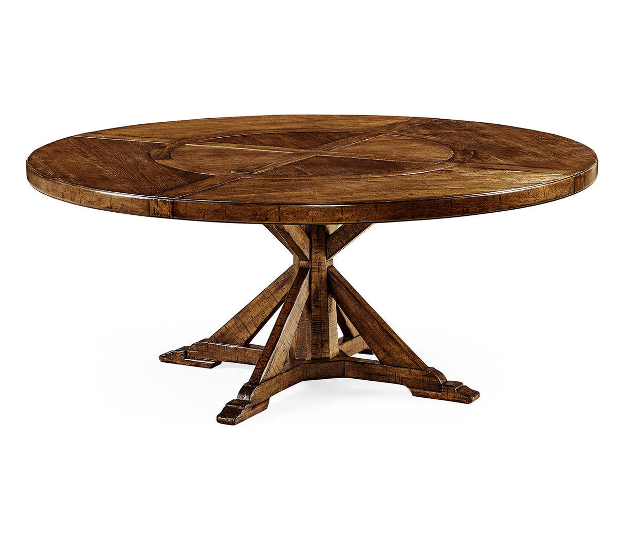 JC Edited - Casually Country Collection - 72" Country Walnut Round Dining Table with Inbuilt Lazy Susan