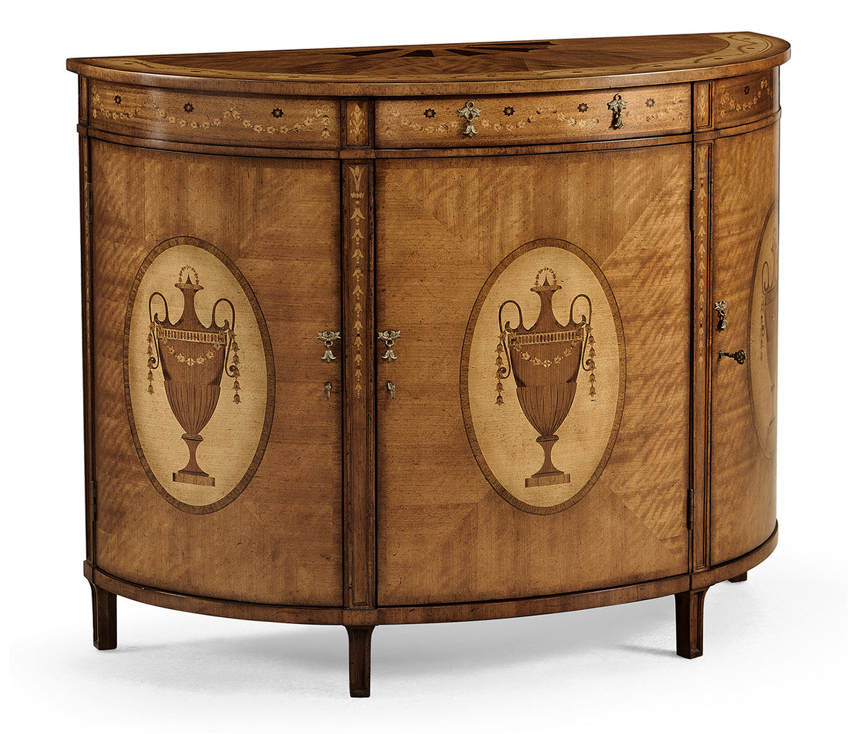 Versailles Collection - Adam Style Satinwood & Marquetry Demilune Cabinet