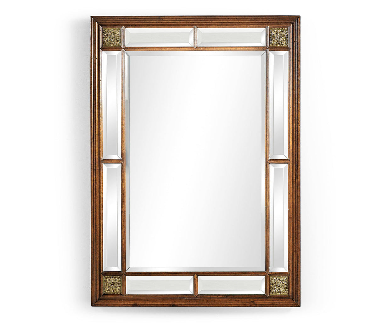 Windsor Collection - Rectangular Walnut Panelled Mirror with Brass Details