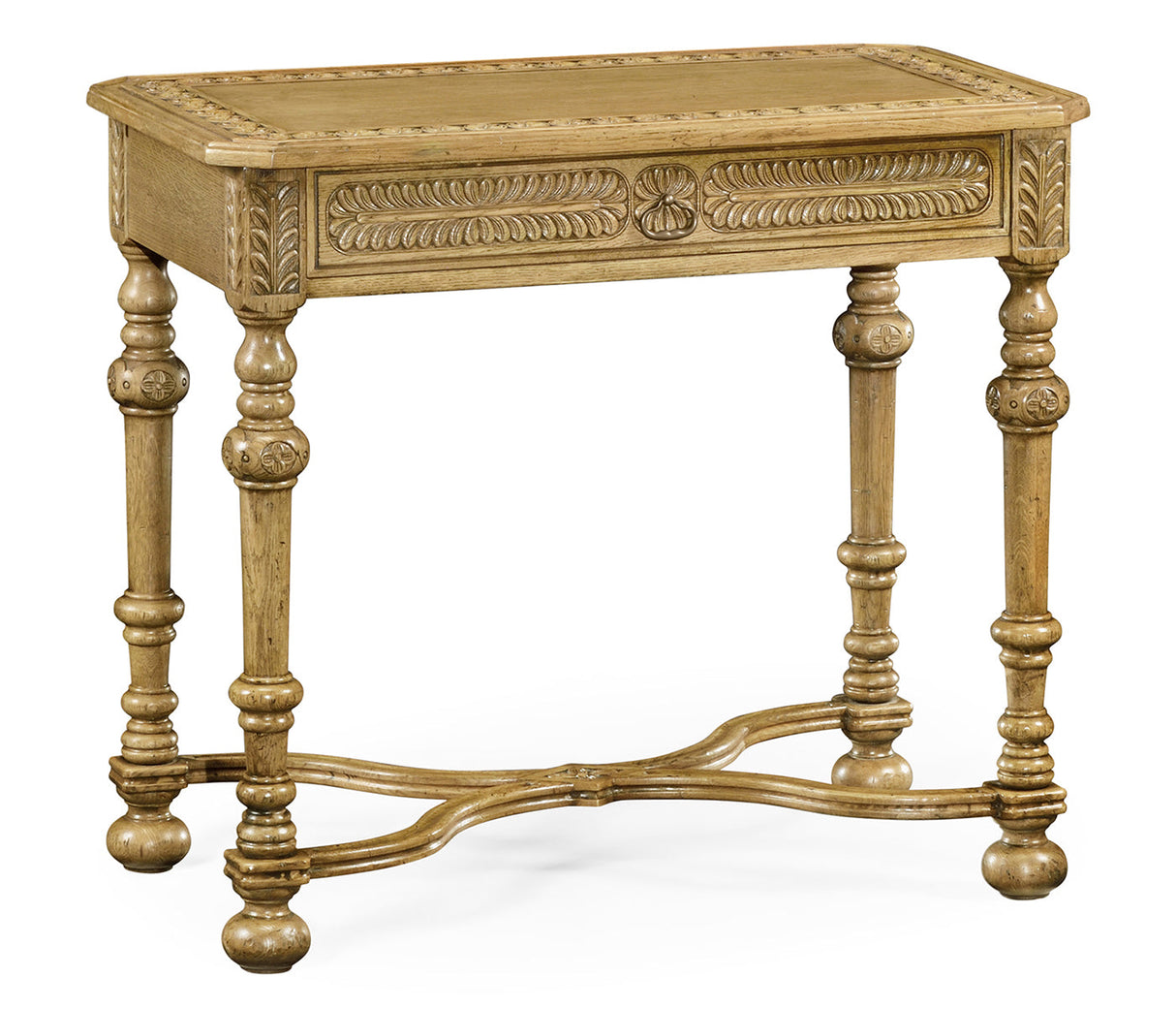 Sherwood Oak Collection - Chip Carved Natural Oak Rectangular Side Table