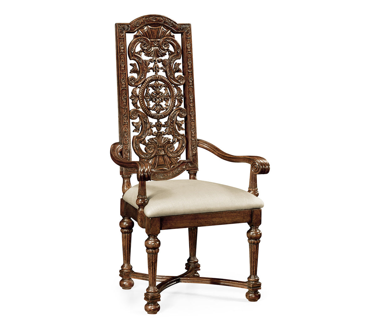 Sherwood Oak Collection - Jacobean Style Dark Oak Pierced Back Arm Chair