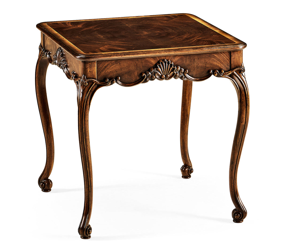 Buckingham Collection - Mahogany Four Legged Square Side Table Scallop Shells