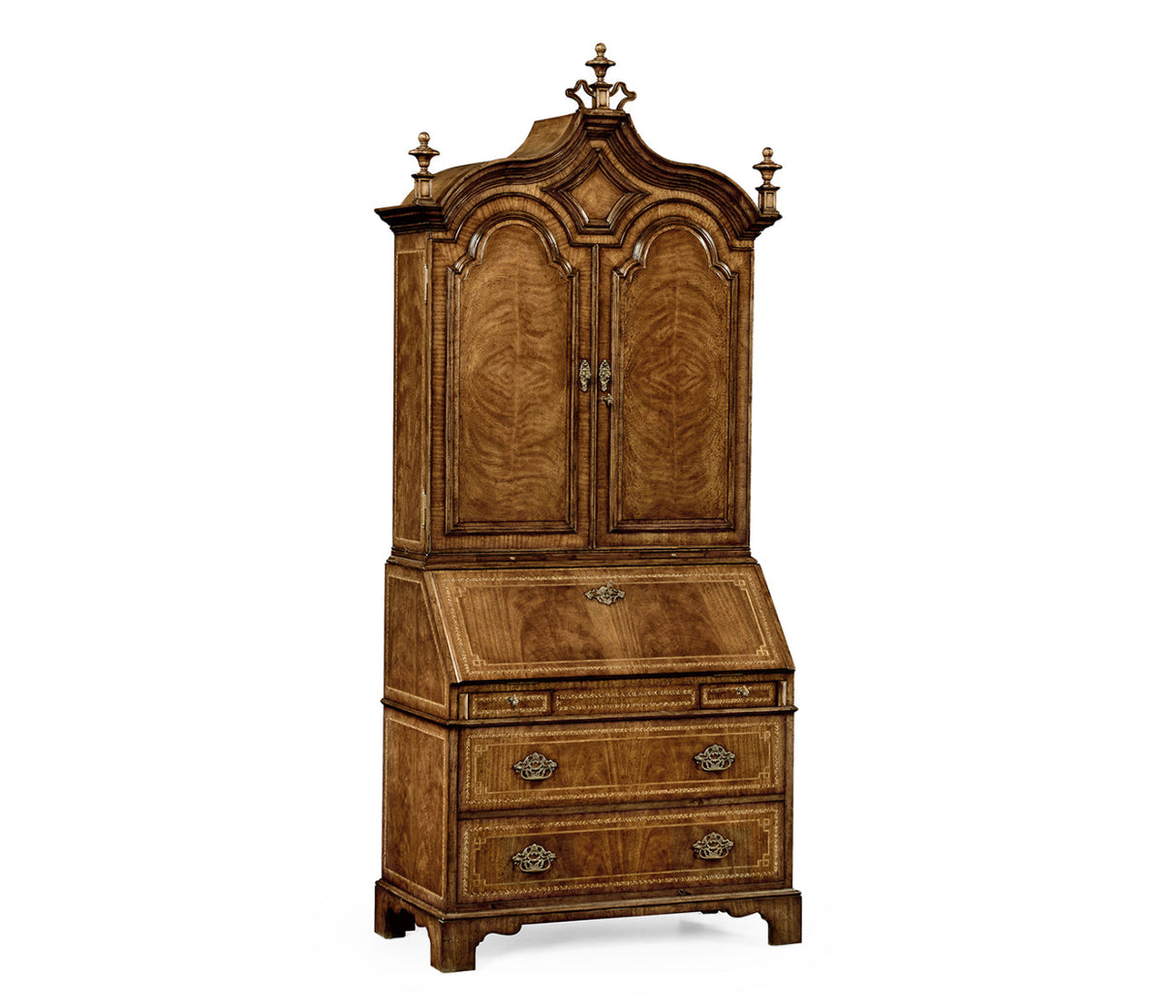 Windsor Collection - Queen Anne Walnut Bureau with Chinoiserie Interior & Panelled Doors