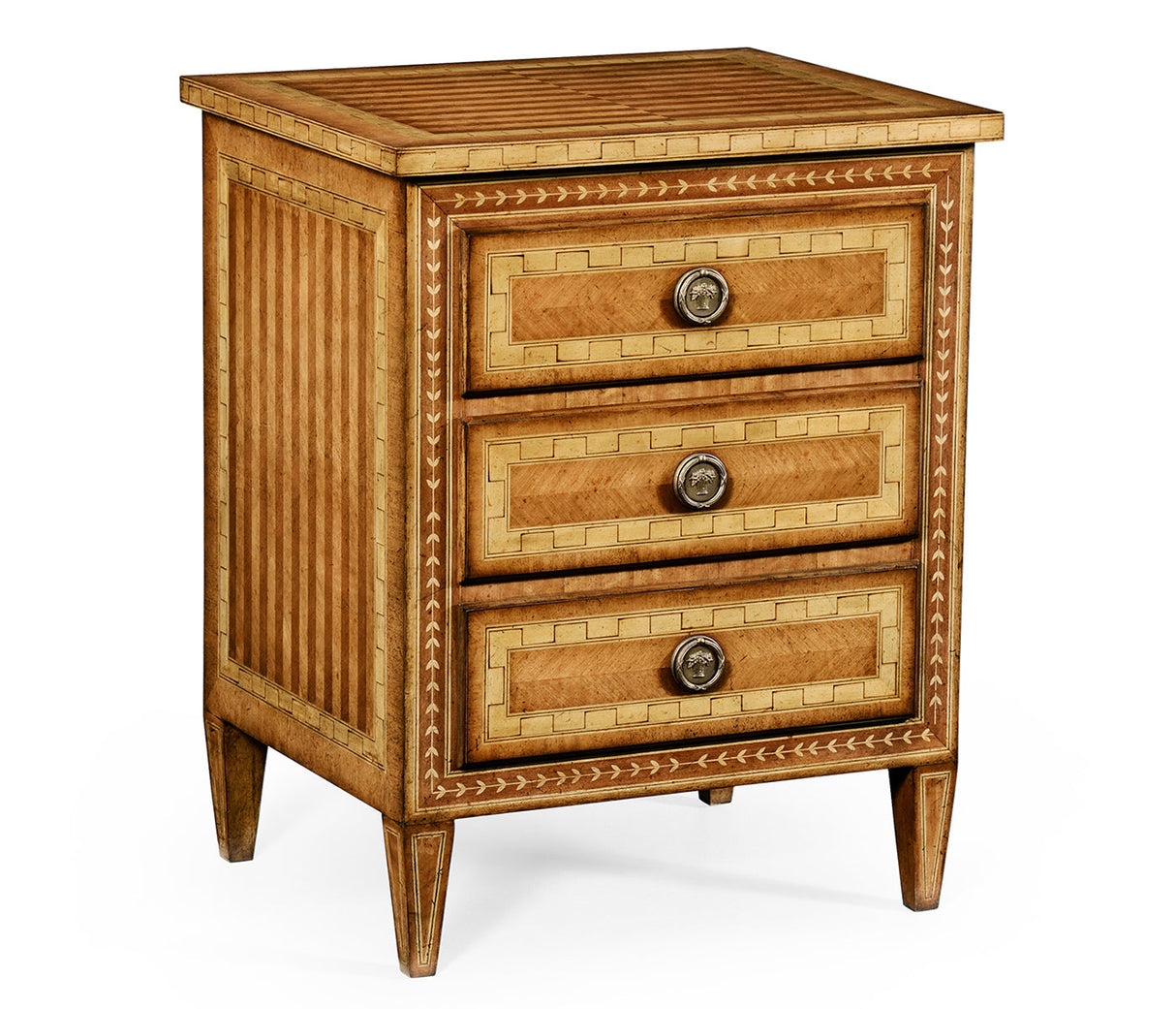 Versailles Collection - Satinwood & Floral Inlay Bedside Chest of Drawers