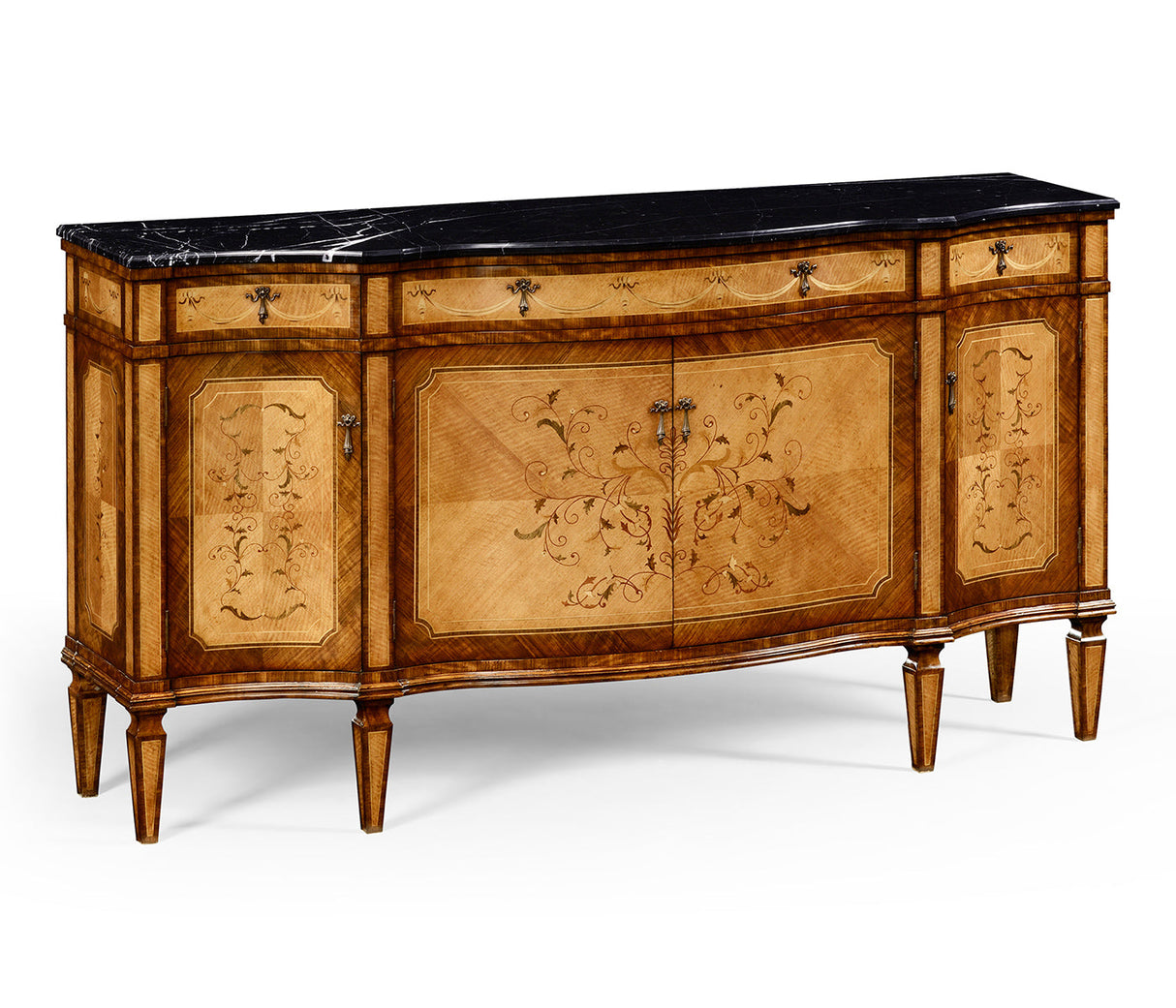 Versailles Collection - Satinwood serpentine sideboard with floral inlay