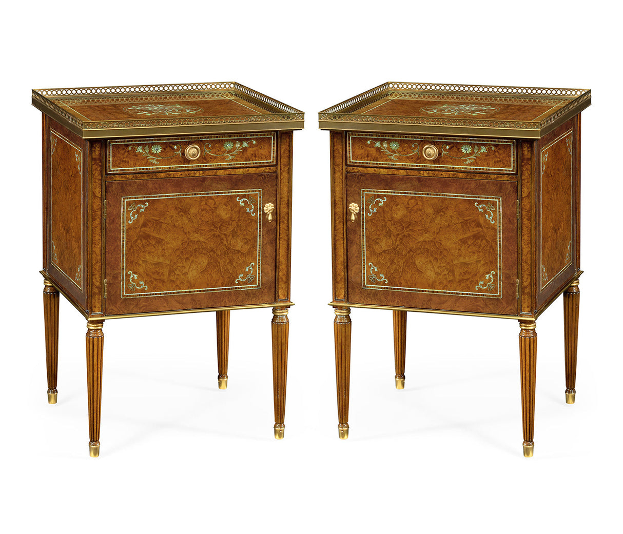 Duchess Collection - Pair of Burl & Mother of Pearl Bedside Cabinets