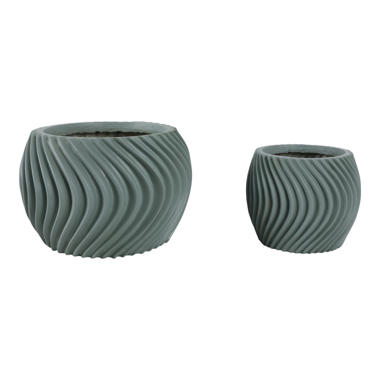 S/2 8/12" Curvy Lines Rounded Planter, Sage Green