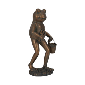 11" Gardening Frog, Bronze