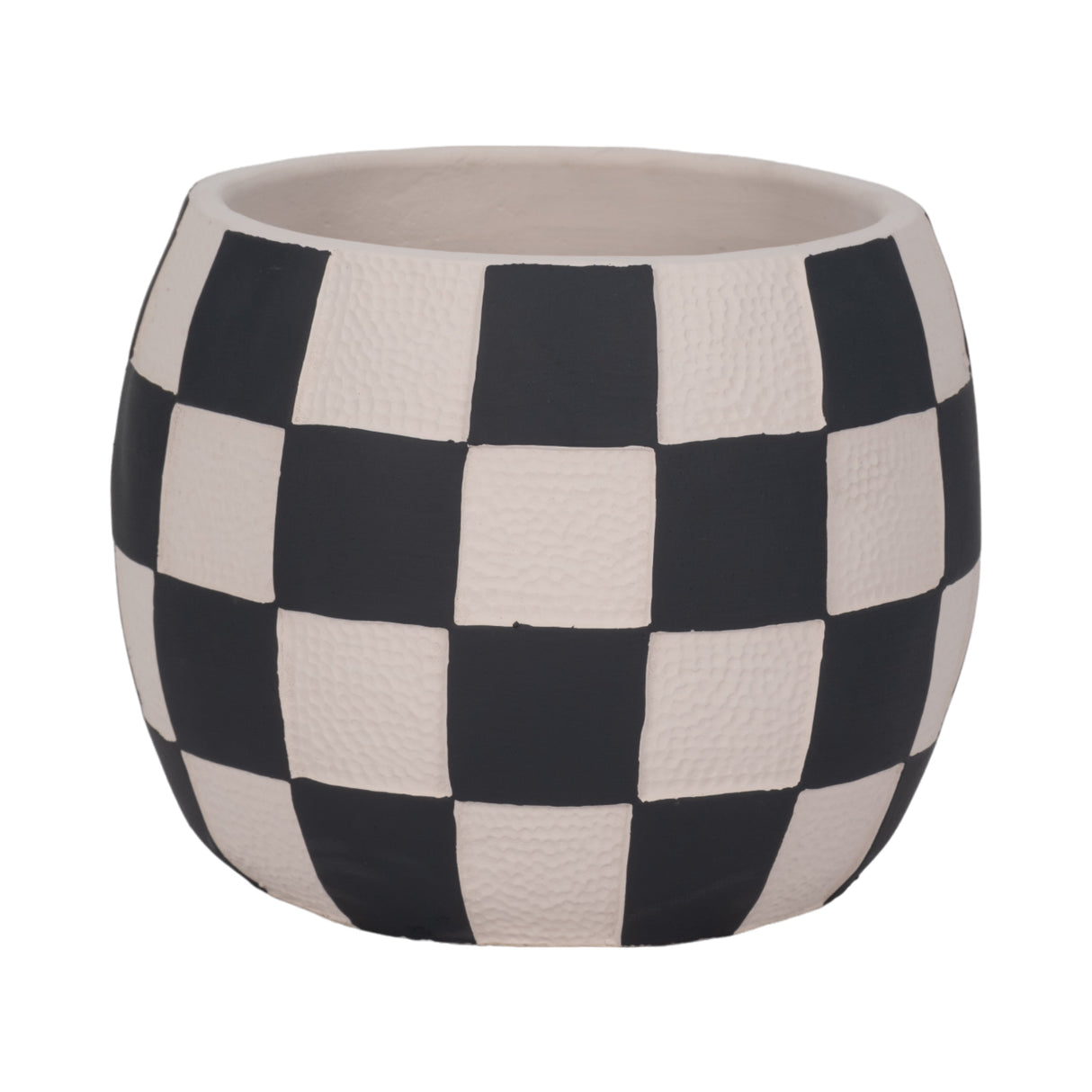 8" Checkerboard Rounded Planter, Black/white