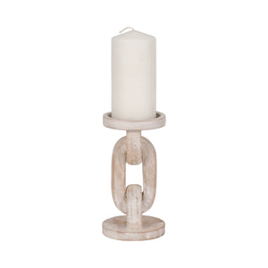 Wood, 8" Chain Pillar Candle Holder, White