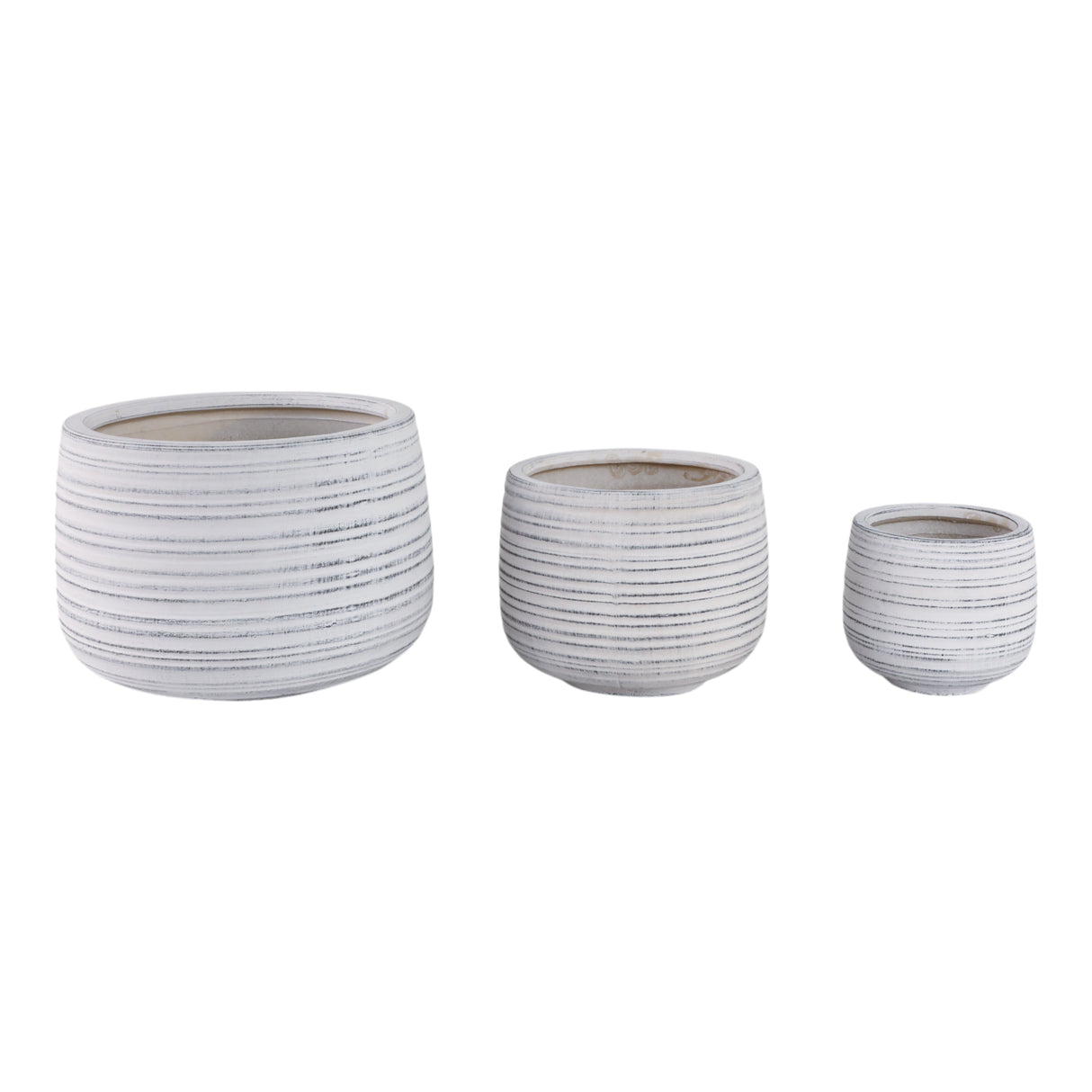 S/3 6/9/11" Ribbed Planters, White