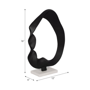 16" Twisted Sculpture On Marble Base, Black/white