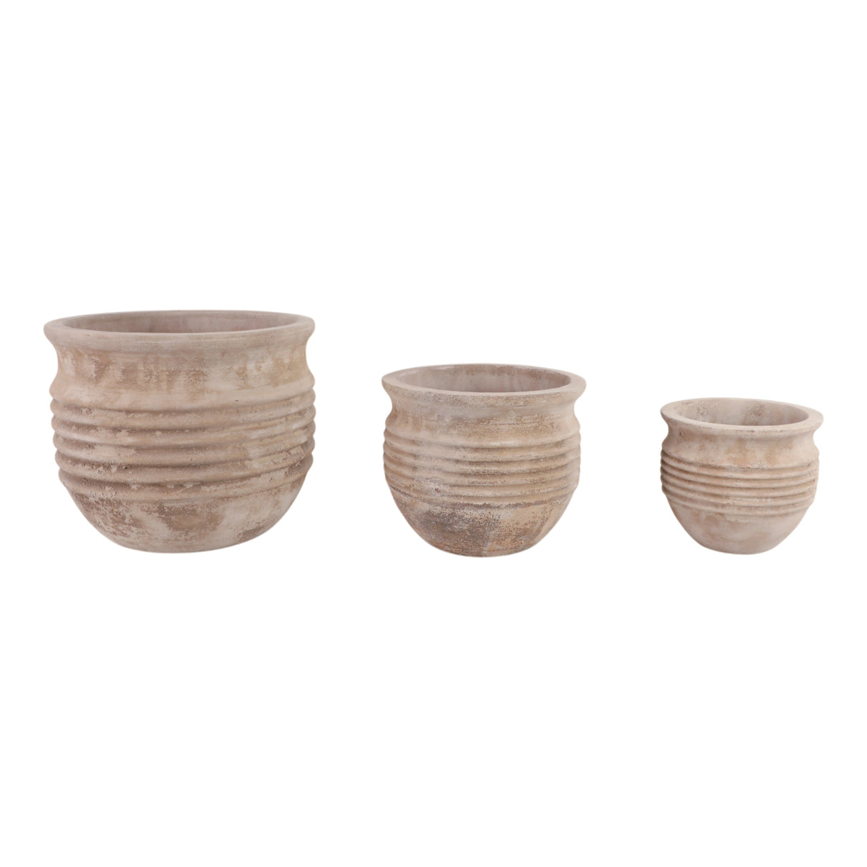 S/3 9/12/15" Terracotta Ribbed Pots, Antique White