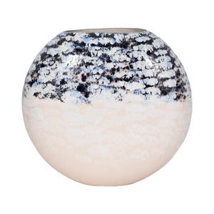 18" Round Metal Vase Arctic Finish, White/blue