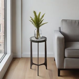 22" Thick Glass Top Round Accent Table, Antique Br