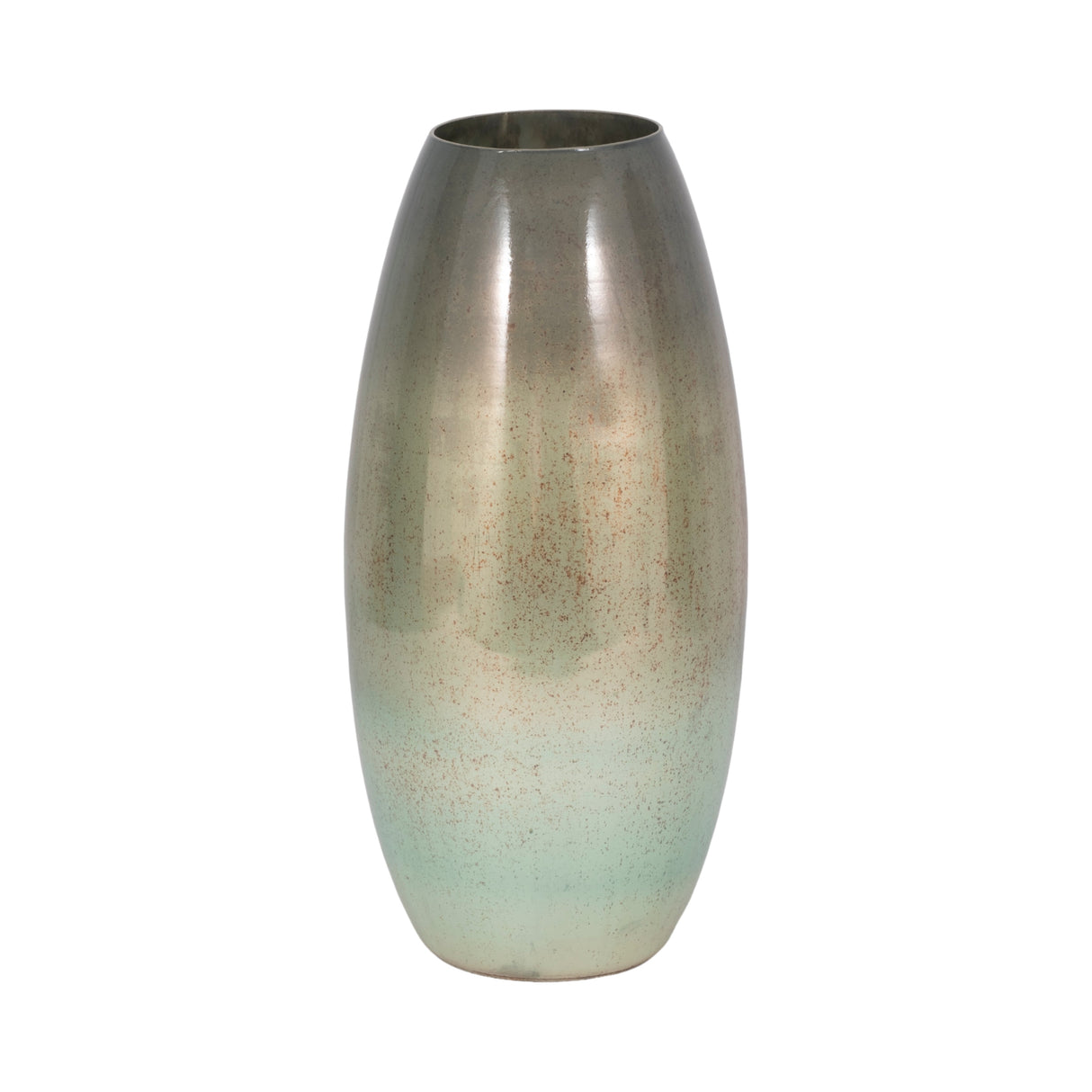 17" Curved Glass Vase Green Mercury Ombre, Multi