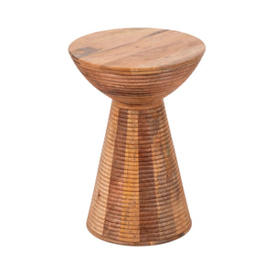 19" Ridged Wood Drum Accent Table, Natural