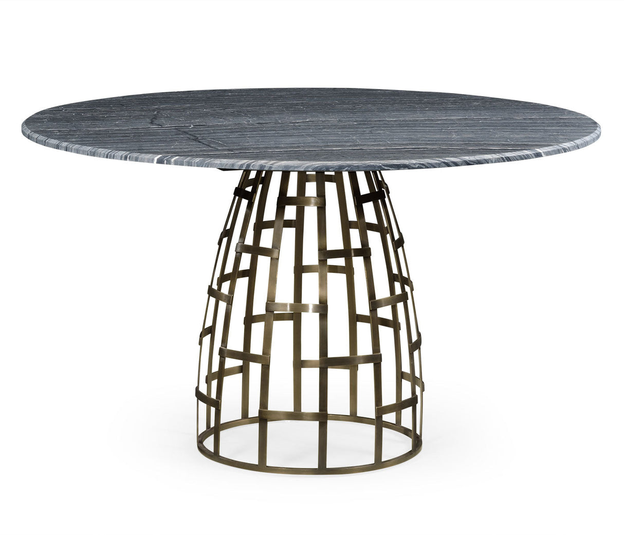 JC Outdoor - Panama Collection - 51" Round Geometric Dome Brass Dining Table with a Grey Marble Top