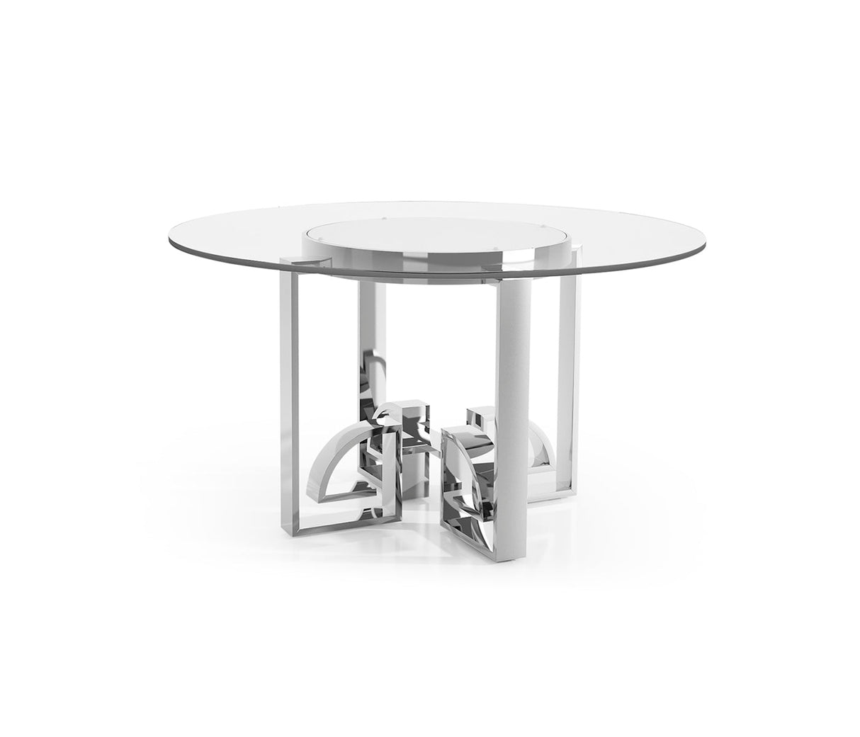 JC Modern - Indochine Collection - 54" Asian Fusion Stainless Steel & Glass Top Dining Table