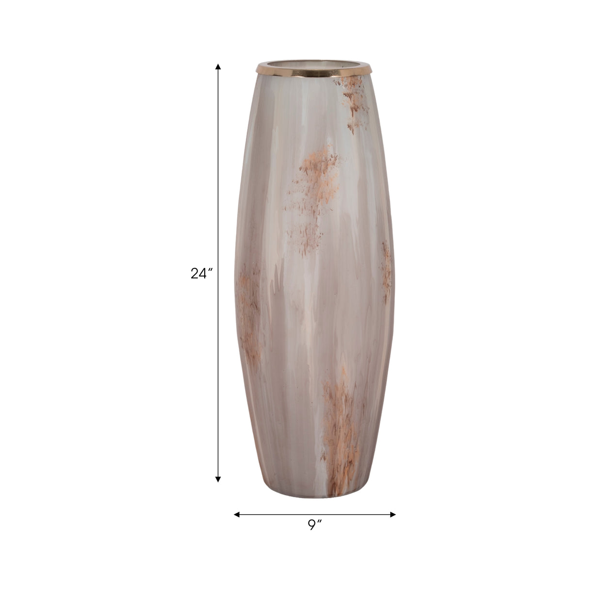 24" Curved Glass Vase Opal Finish, Ivory Multi