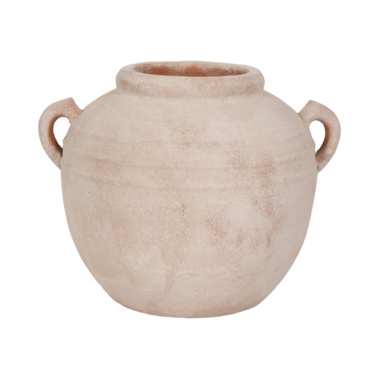 15" Round Weathered Terracotta Vase, White/natural