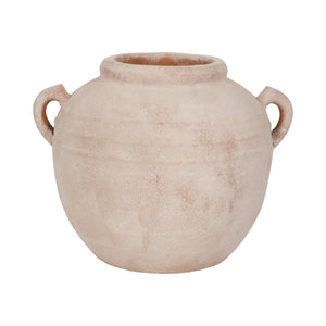 15" Round Weathered Terracotta Vase, White/natural