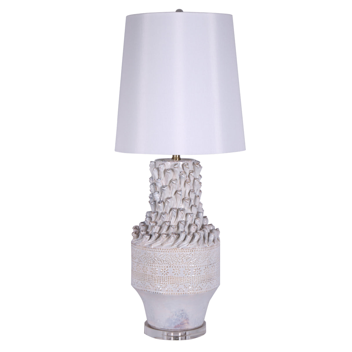 CERAMIC 35.5" CORAL BLUM TABLE LAMP, OFF WHITE