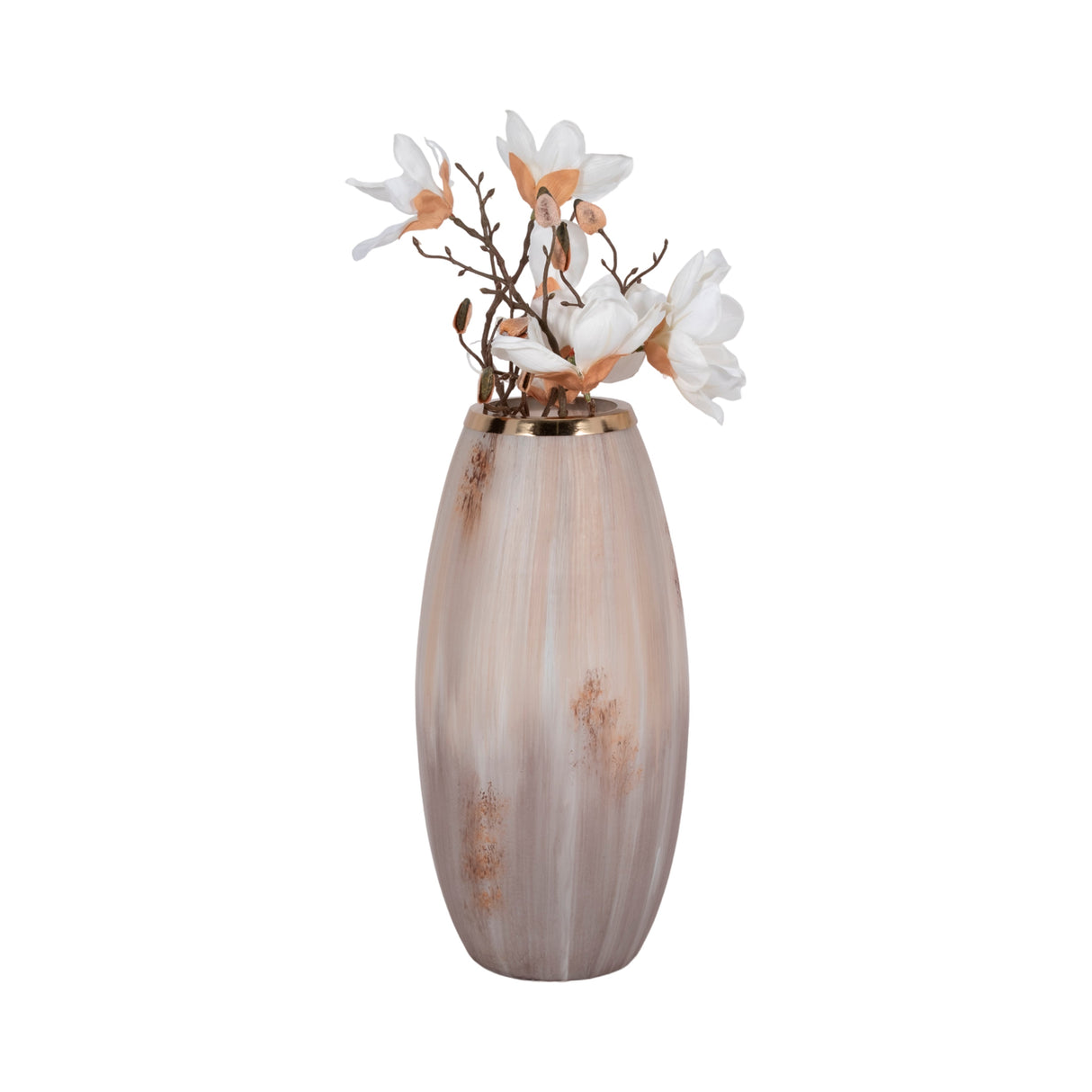 17" Curved Glass Vase Opal Finish, Ivory Multi