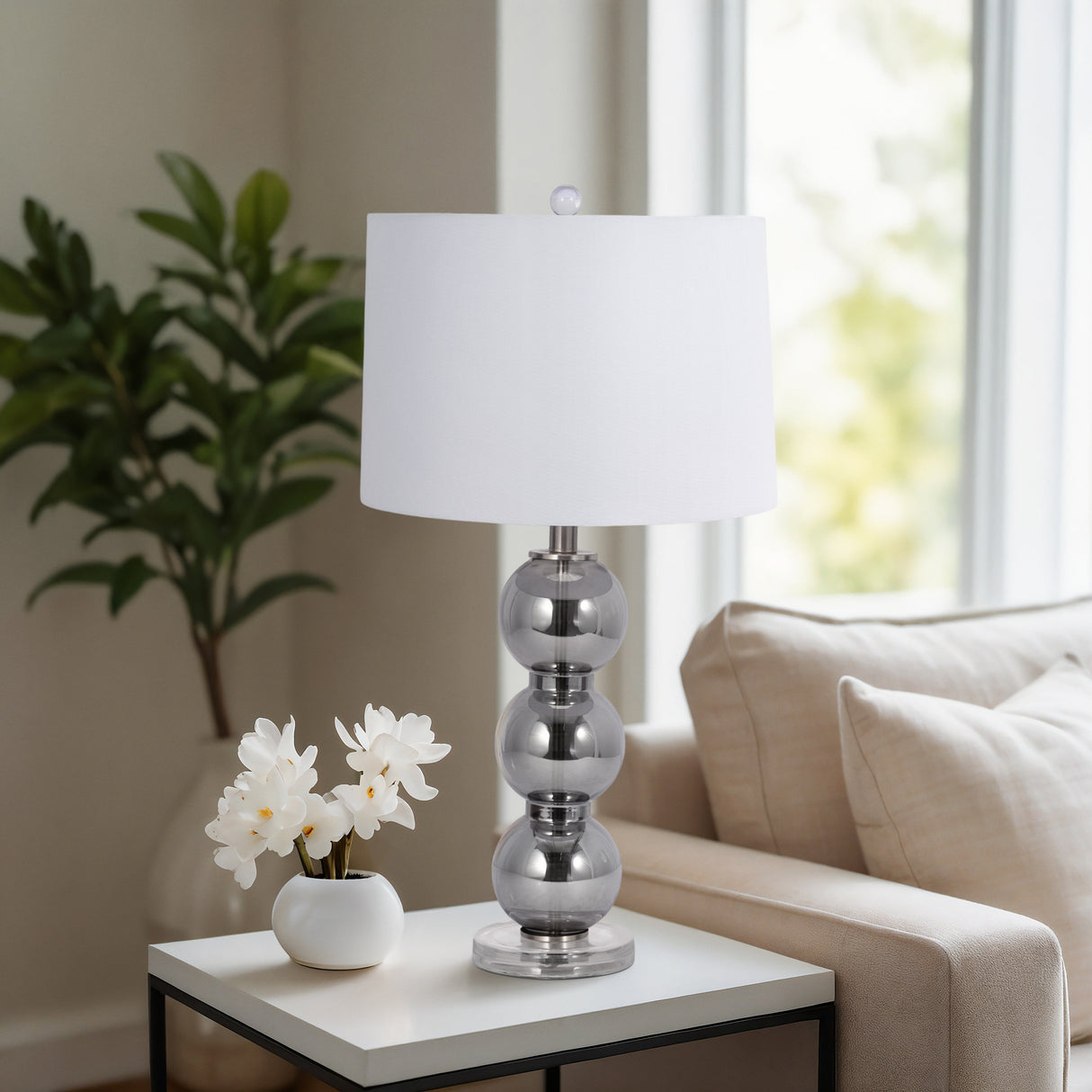 29" Stacked Glass Ball Table Lamp Crystal Base, Sm