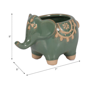 7" Elephant Planter, Green