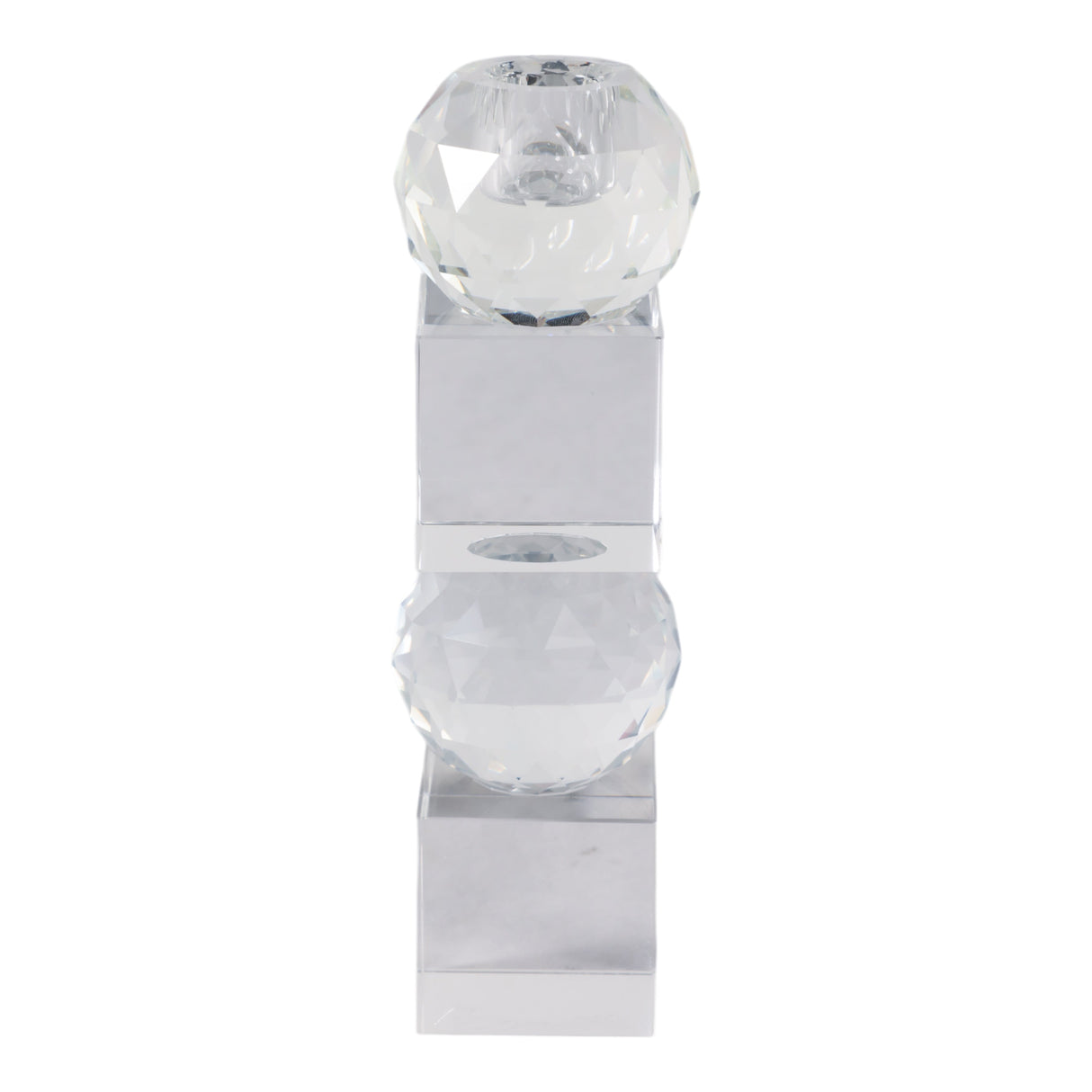 8" FACETED CRYSTAL ORBS CRYSTAL TAPERHOLDER, CLEAR