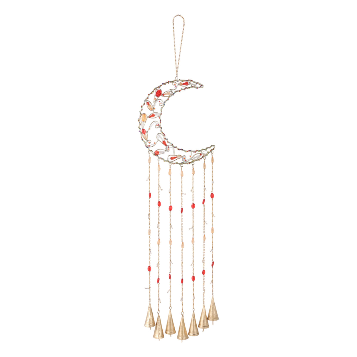 35x8" Beaded Mosaic Crescent Moon Chime, Multi