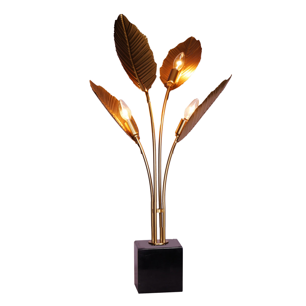 METAL 4 LIGHTS PALM LEAF TABLE LAMP, GOLD